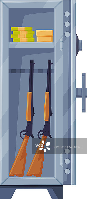 打开的金属保险箱与纸币图片素材