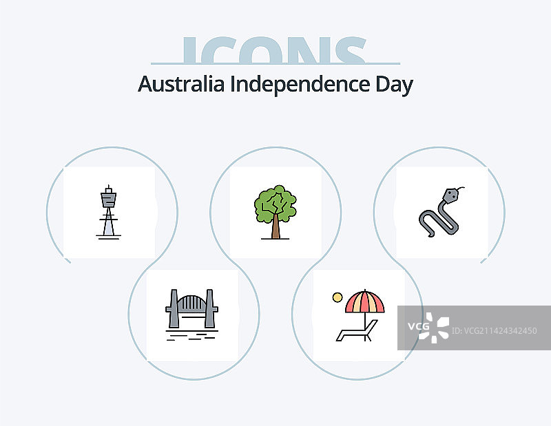 澳大利亚独立日线性填充图标包图片素材