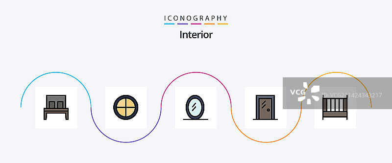 包含内部线条的扁平五件套图标图片素材