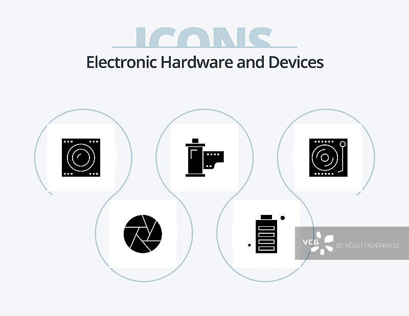 设备字形图标包，包含电影胶片等5个图标设计图片素材