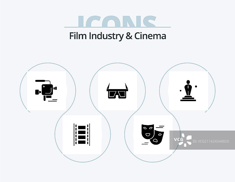 电影字形图标包，5个图标设计：电影立体效果图片素材