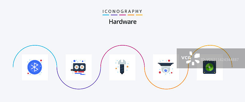 包含风扇硬件的扁平风格硬件图标套装图片素材