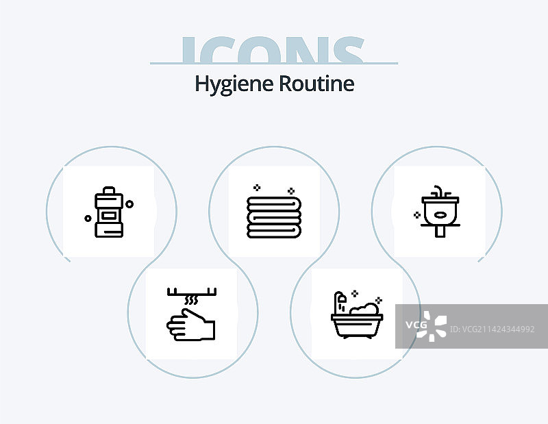 卫生习惯线性图标包，5个图标设计图片素材