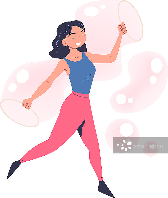 正在制作吹泡泡表演的快乐女人图片素材