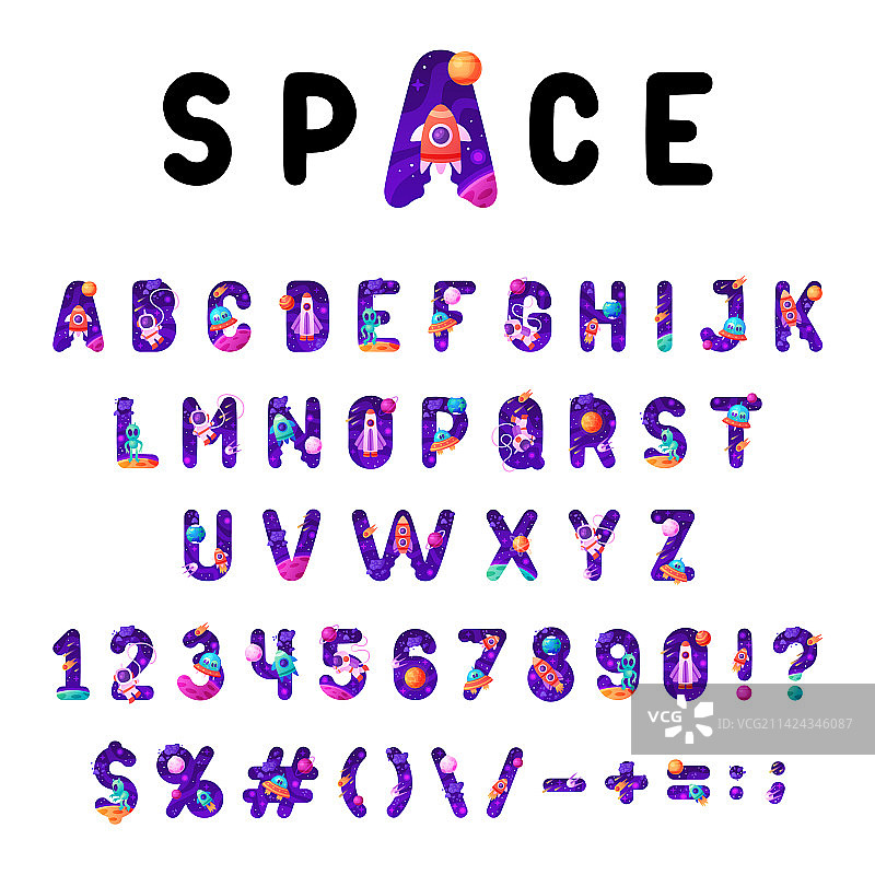 带有宇宙大写的空间字体和字母图片素材