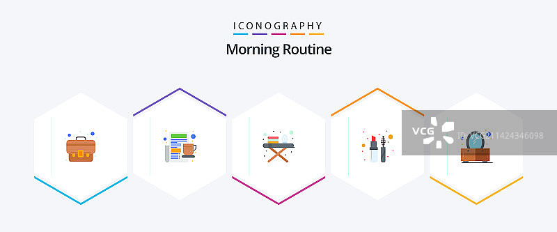 早晨日常活动25个扁平图标包图片素材