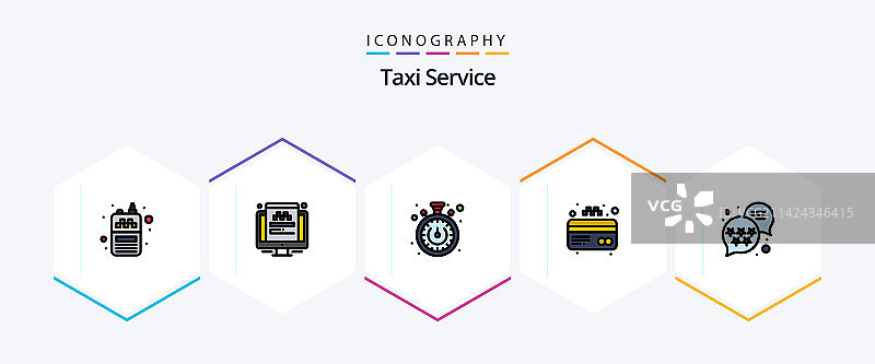 包含信息的25个填充线出租车服务图标包图片素材