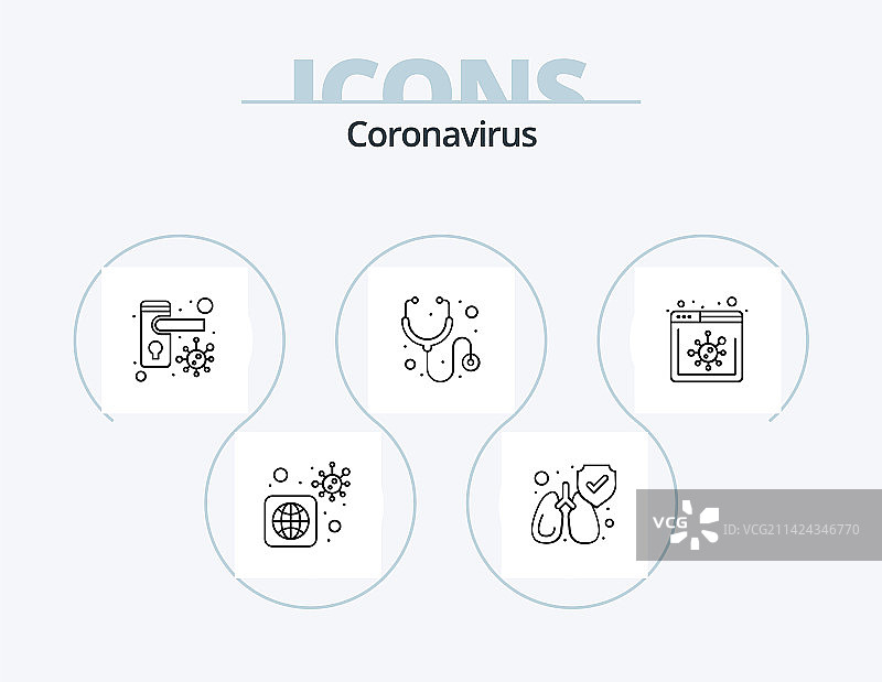 新型冠状病毒线性图标包（5个图标设计：疾病）图片素材