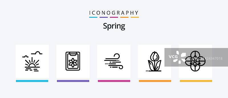 包含树叶和太阳的弹簧线5图标包图片素材