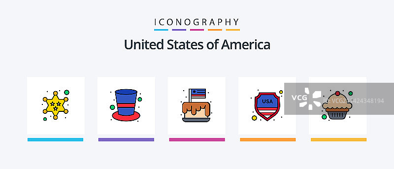 包含臀部葡萄酒的美国线条填充图标图片素材