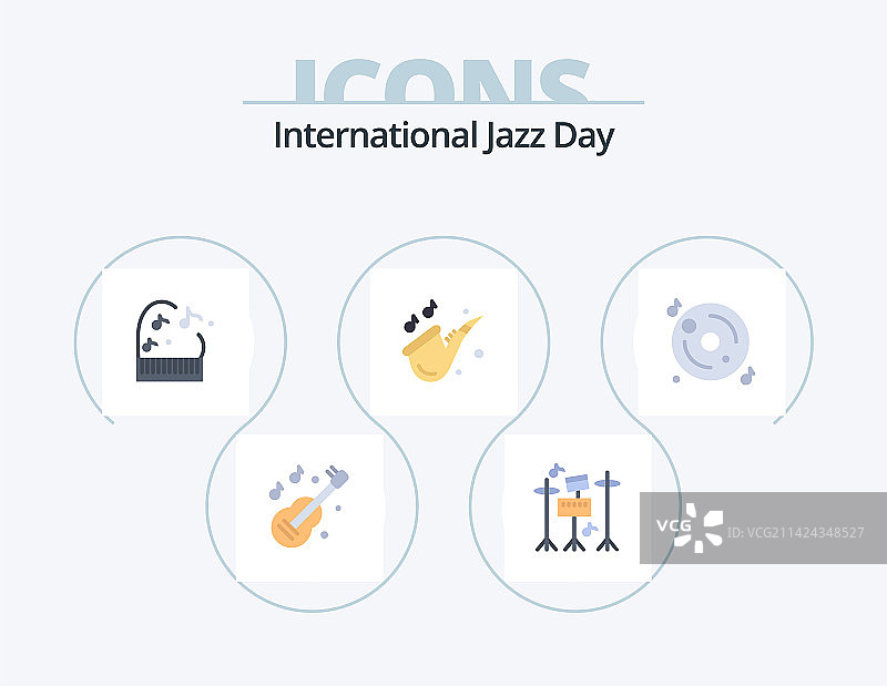 国际爵士乐日扁平图标包5个装图片素材