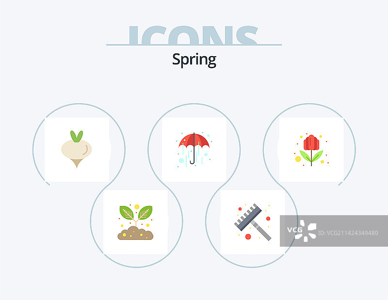 春季扁平风格图标五件套设计夏季图片素材