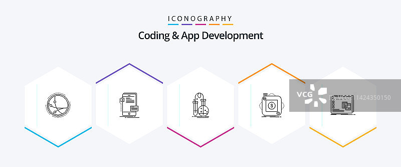 编码和应用程序开发25个线性图标包图片素材