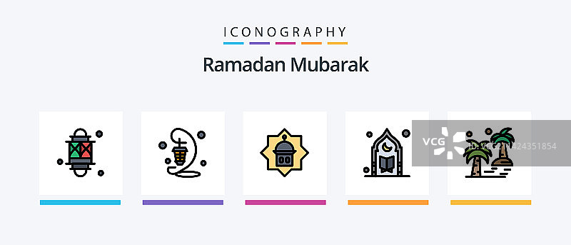 斋月线条填充5个图标包图片素材