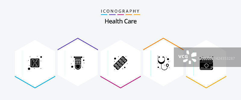 包含日历的25个医疗保健字形图标包图片素材