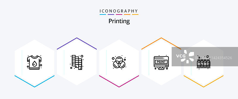 25个彩色屏幕打印线性图标包图片素材