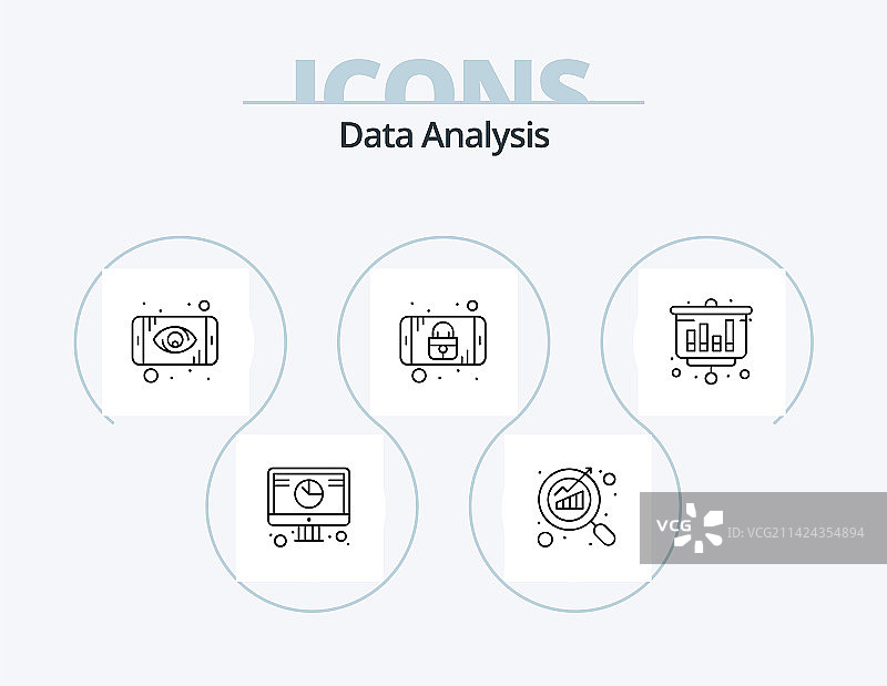 数据分析线图标包5个图标设计图片素材