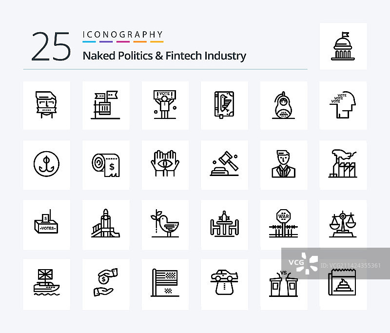 金融科技行业25个线性图标图片素材