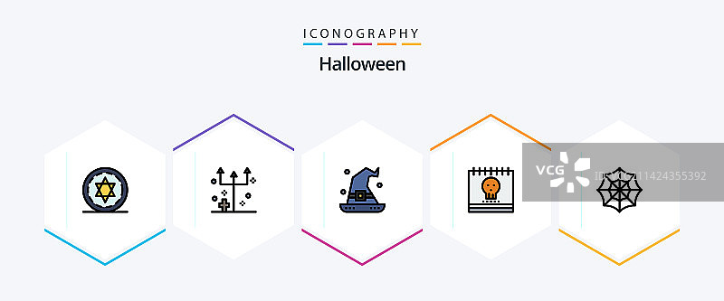 包含25个填充线条图标的万圣节图标包图片素材