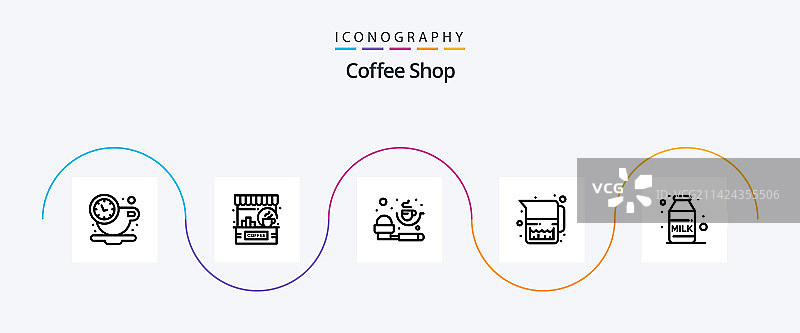 包含早餐的咖啡店线性图标包图片素材