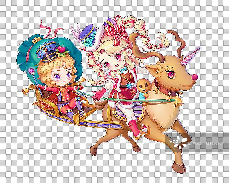 圣诞节坐雪橇的小女孩图片素材