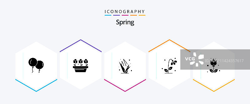 包含植物春季元素的春天25字形图标包图片素材