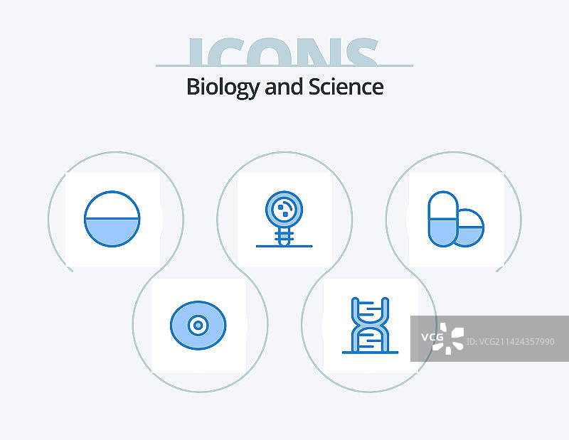 蓝色生物学图标包（5个药丸设计）图片素材