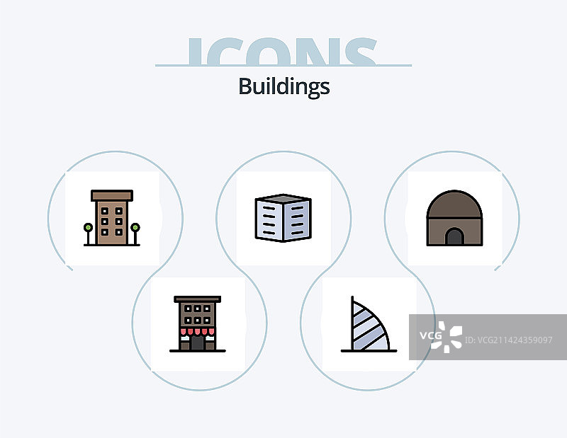 建筑物线条填充图标包设计图片素材