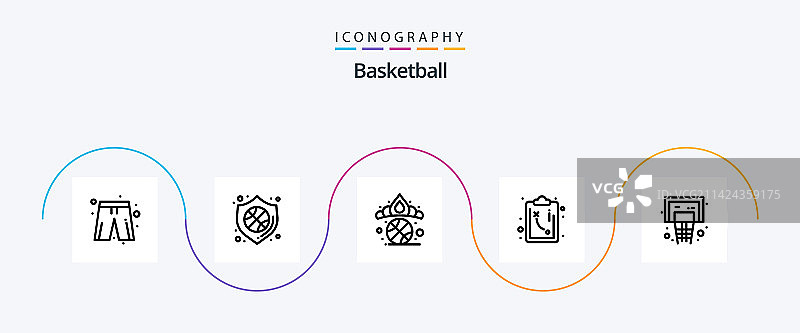 包含篮筐的篮球线条5图标包图片素材