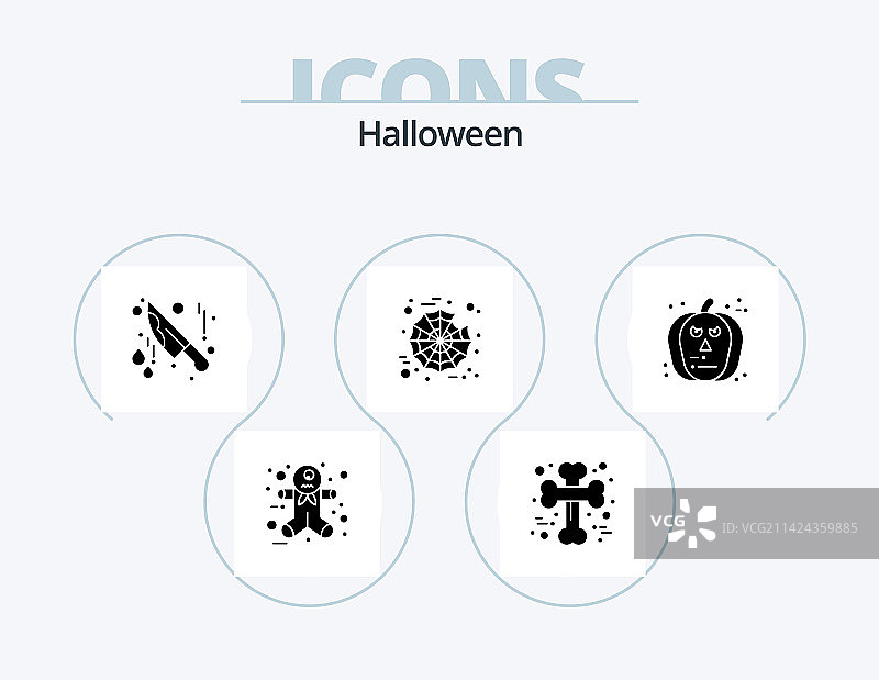 万圣节字形图标包，5个恐怖图标设计图片素材