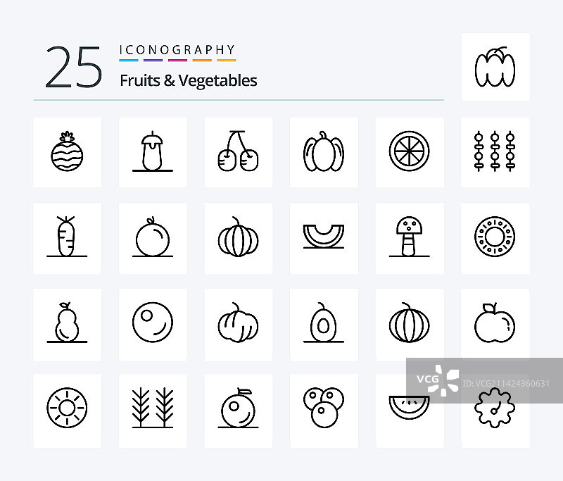 包含25个线条图标的水果蔬菜包图片素材