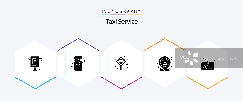 出租车服务25个标志符号图标包，包括卡片图片素材