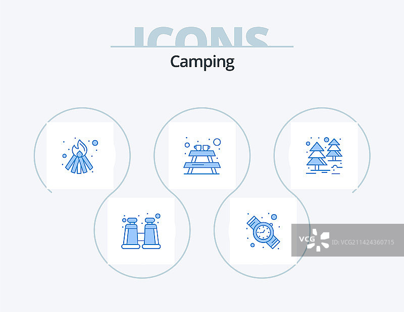 蓝色露营图标包5个图标设计火焰树图片素材