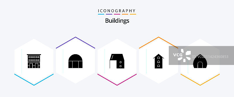 包含商店的25个建筑字形图标包图片素材