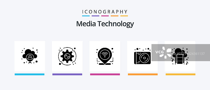 包含电影的媒体技术字形5图标包图片素材