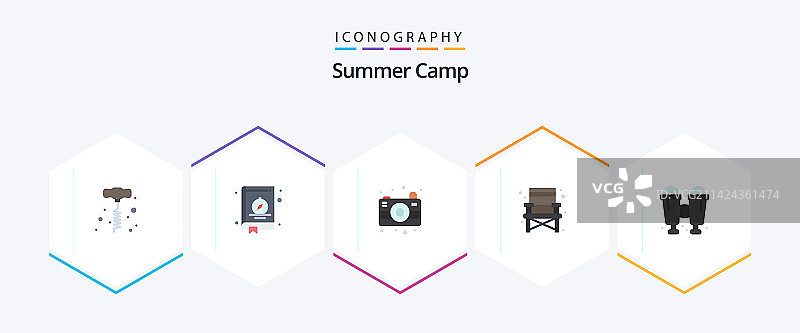 夏令营25个扁平图标包，包括旅行图片素材
