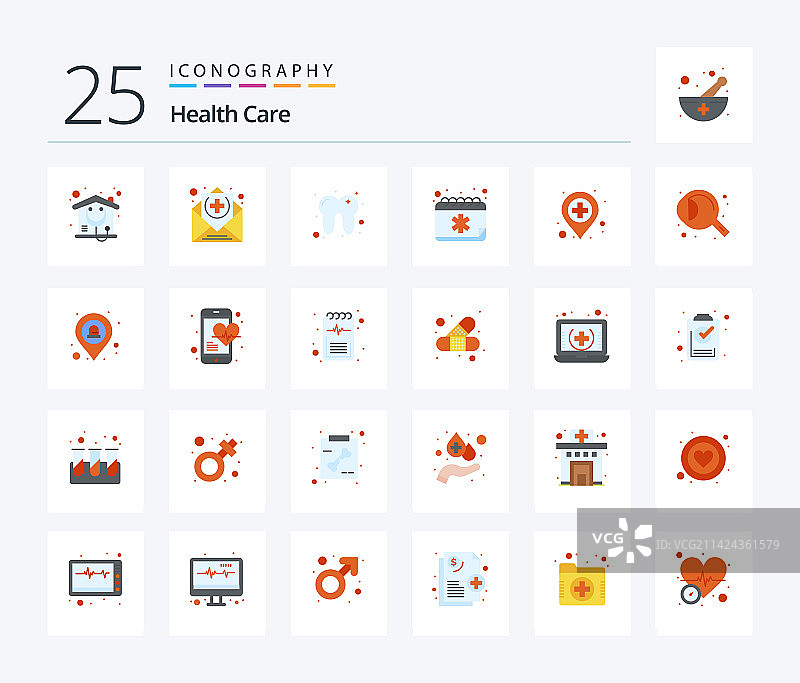 包含25个彩色图标的健康护理包图片素材