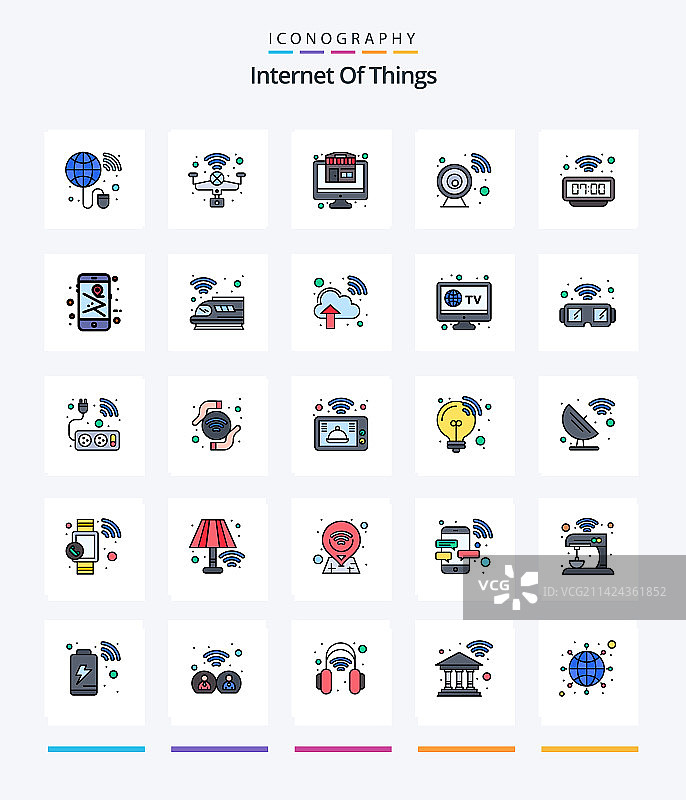 创意物联网25条线性填充图标图片素材