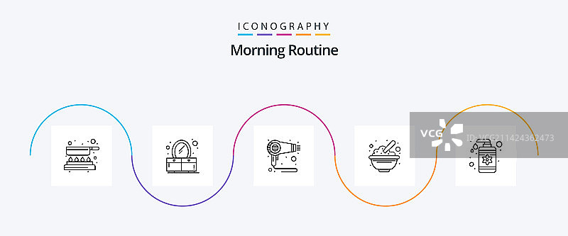 早晨日常用品系列线性图标，包含润肤露图片素材