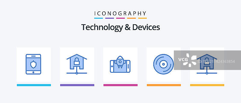 包含设备的蓝色5个设备图标包图片素材