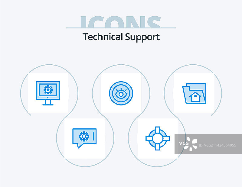 技术支持蓝色图标包，5个图标设计图片素材