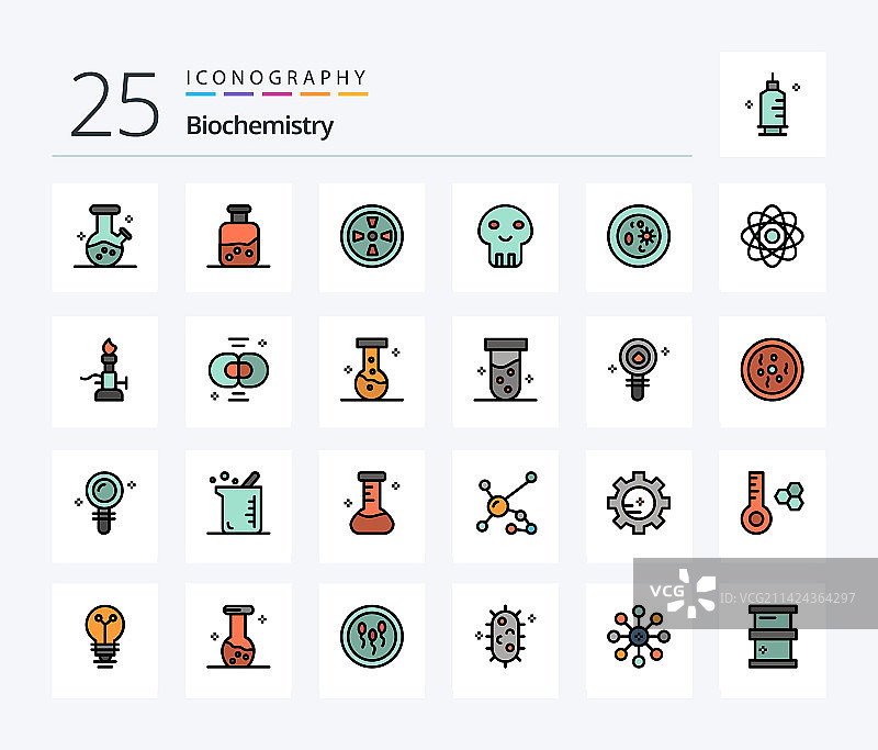 生物化学25个线性填充图标包图片素材