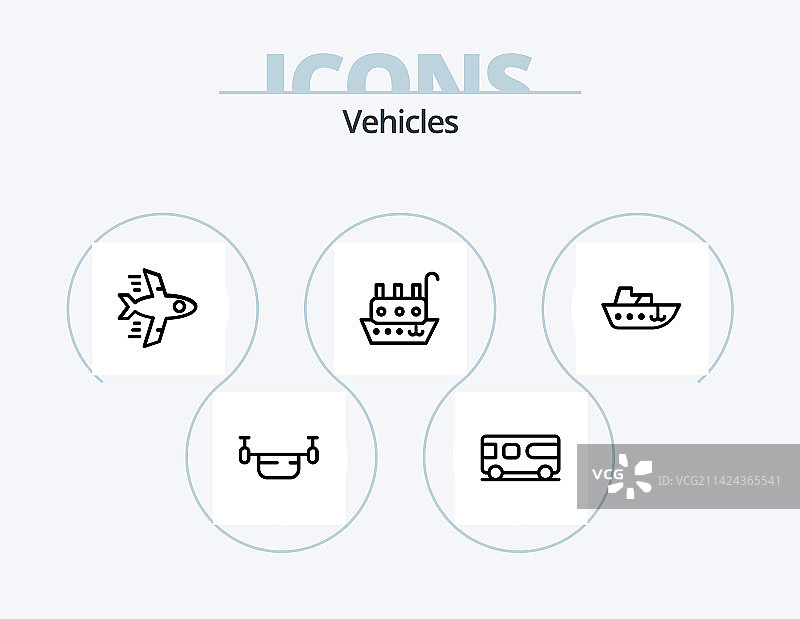 交通工具线性图标包，5个图标设计，速度提升图片素材