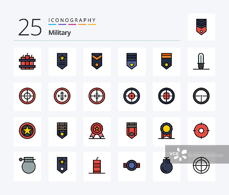 包含星星的军事25线条填充图标包图片素材