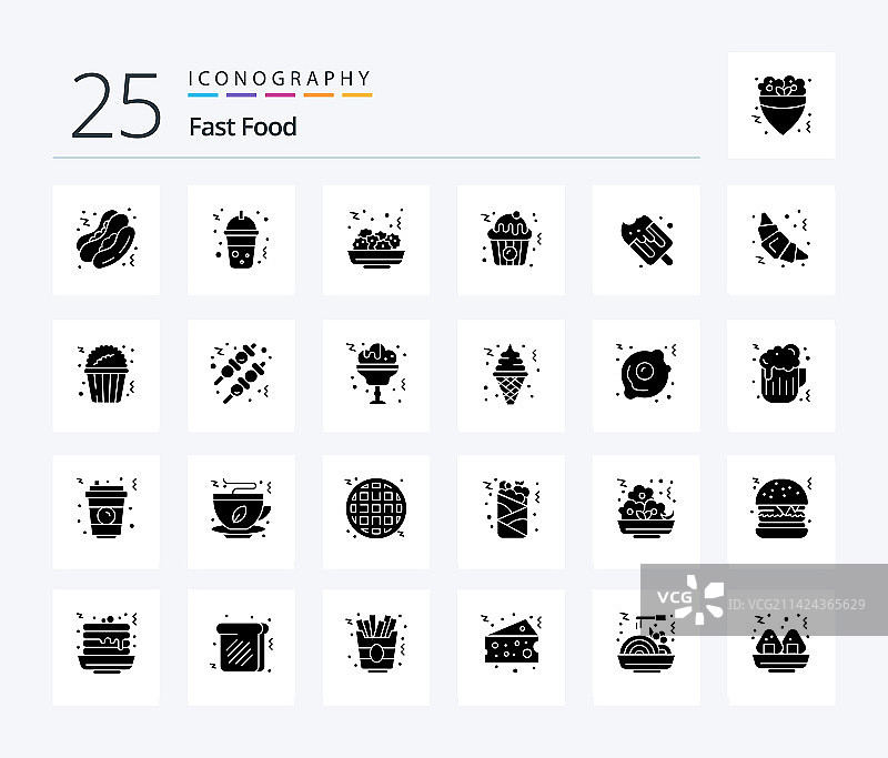 快餐实体字形图标合集（共25个，含食物）图片素材