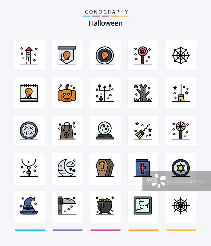 创意万圣节25线条填充图标包图片素材