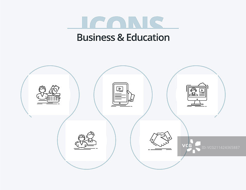 商业和教育线性图标包5个图标图片素材