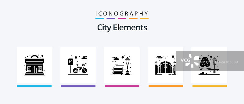 包含城市的城市元素Glyph 5图标包图片素材