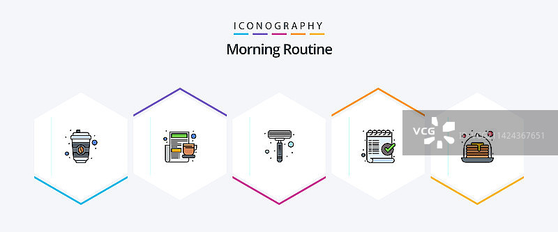 包含25个填充线条图标的清晨日常图片素材