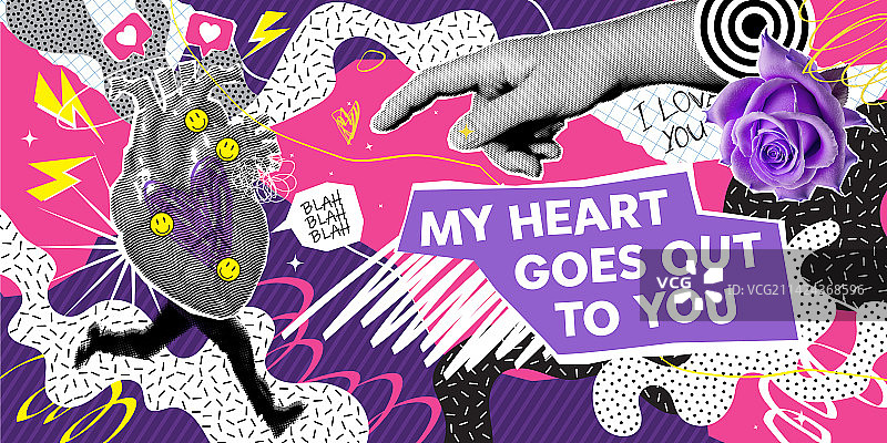 当代朋克垃圾风格半色调拼贴图片素材